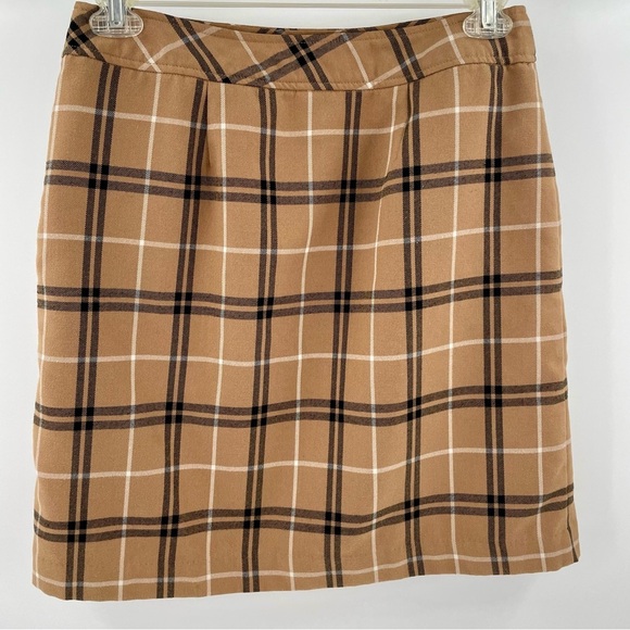 Laura Scott Petite Medium Camel Black White Plaid Academia Preppy Plaid Skirt - Picture 3 of 11